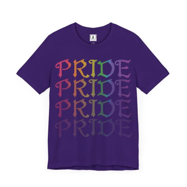 Front & Back Art - Goth Pride Vibes!🖤 🏳️‍🌈 🪽Rainbow gradient wings on the back, stacked "PRIDE" text on the front—this tee screams bold self-expression - Super Soft Premium T-shirt Bella+Canvas - Unisex Jersey Short Sleeve Tee - Image 9