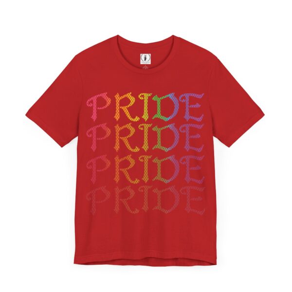 Front & Back Art - Goth Pride Vibes!🖤 🏳️‍🌈 🪽Rainbow gradient wings on the back, stacked "PRIDE" text on the front—this tee screams bold self-expression - Super Soft Premium T-shirt Bella+Canvas - Unisex Jersey Short Sleeve Tee - Image 23