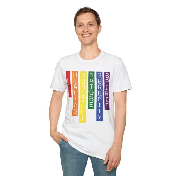 LGBTQ Flag Colors T-Shirt - Pride Design with Meaning | Rainbow Stripes 🌈 🏳️‍🌈✨ - Unisex Premium Softstyle T-Shirt - Image 4