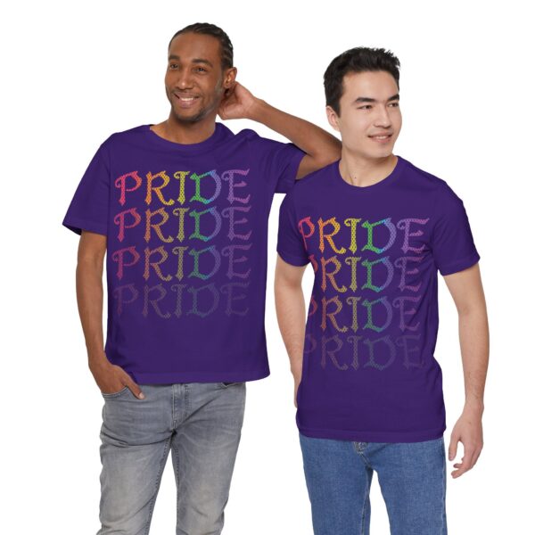 Front & Back Art - Goth Pride Vibes!🖤 🏳️‍🌈 🪽Rainbow gradient wings on the back, stacked "PRIDE" text on the front—this tee screams bold self-expression - Super Soft Premium T-shirt Bella+Canvas - Unisex Jersey Short Sleeve Tee - Image 15