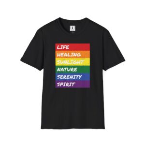 LGBTQ Flag Pride Design with Colors Meaning T-Shirt 🏳️‍🌈🌈🍭🏳️‍⚧️ -  | Distressed Rainbow Stripes Horizontal - Unisex Premium Gildan 64000 Softstyle T-Shirt