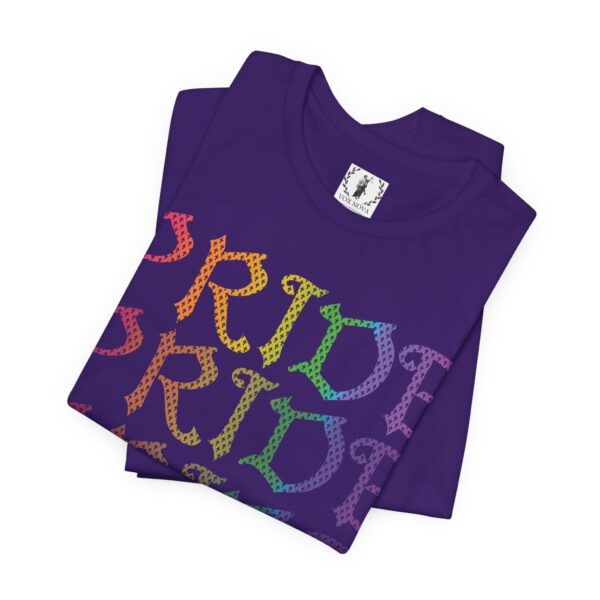 Front & Back Art - Goth Pride Vibes!🖤 🏳️‍🌈 🪽Rainbow gradient wings on the back, stacked "PRIDE" text on the front—this tee screams bold self-expression - Super Soft Premium T-shirt Bella+Canvas - Unisex Jersey Short Sleeve Tee - Image 11