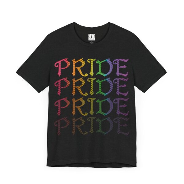 Front & Back Art - Goth Pride Vibes!🖤 🏳️‍🌈 🪽Rainbow gradient wings on the back, stacked "PRIDE" text on the front—this tee screams bold self-expression - Super Soft Premium T-shirt Bella+Canvas - Unisex Jersey Short Sleeve Tee