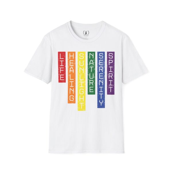 LGBTQ Flag Colors T-Shirt - Pride Design with Meaning | Rainbow Stripes 🌈 🏳️‍🌈✨ - Unisex Premium Softstyle T-Shirt - Image 3
