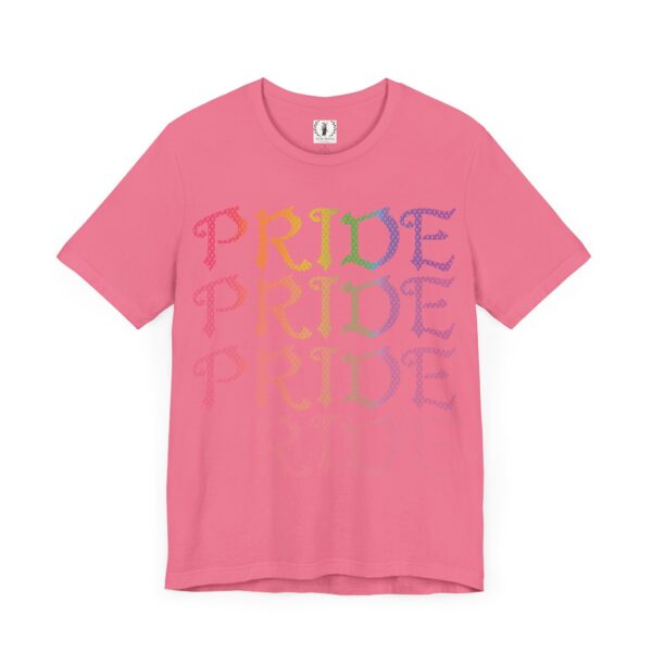 Front & Back Art - Goth Pride Vibes!🖤 🏳️‍🌈 🪽Rainbow gradient wings on the back, stacked "PRIDE" text on the front—this tee screams bold self-expression - Super Soft Premium T-shirt Bella+Canvas - Unisex Jersey Short Sleeve Tee - Image 16