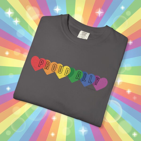 PROUD ALLY Premium Tee 🌈❤️🧡💛💚💙💜 Distressed Retro Look & Feel - Unisex Garment-Dyed T-shirt - Image 2