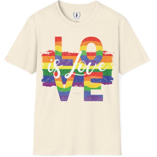 Love is Love Paint Flag Distressed Retro Look Premium Pride LGBTQ+ Tee 🏳️‍🌈❤️🧡💛💚💙💜 🏳️‍🌈🌈🏳️‍⚧️ Pride Colors T-Shirt - Premium Soft Cotton Tee - Large Letters - Image 5