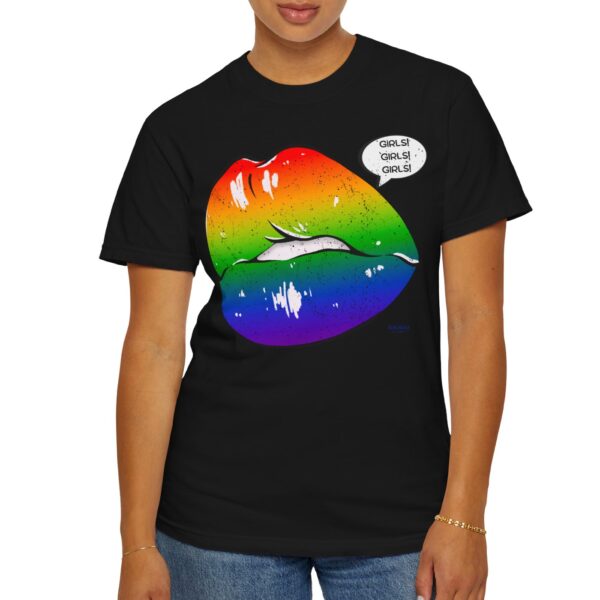 Lips Girls! Girls! Girls! 💋🏳️‍🌈 Premium Lesbian Pride T-Shirt! 👭✨- Unisex Garment-Dyed T-shirt Comfort Colors 1717 - Image 4