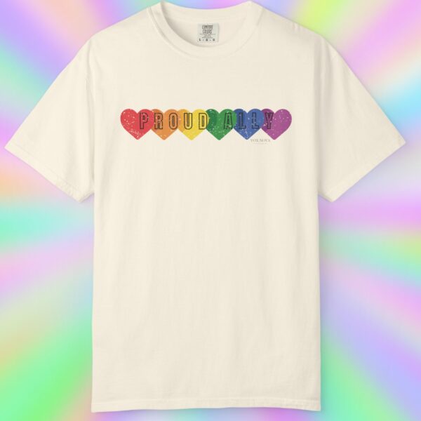 PROUD ALLY Premium Tee 🌈❤️🧡💛💚💙💜 Distressed Retro Look & Feel - Unisex Garment-Dyed T-shirt - Image 7