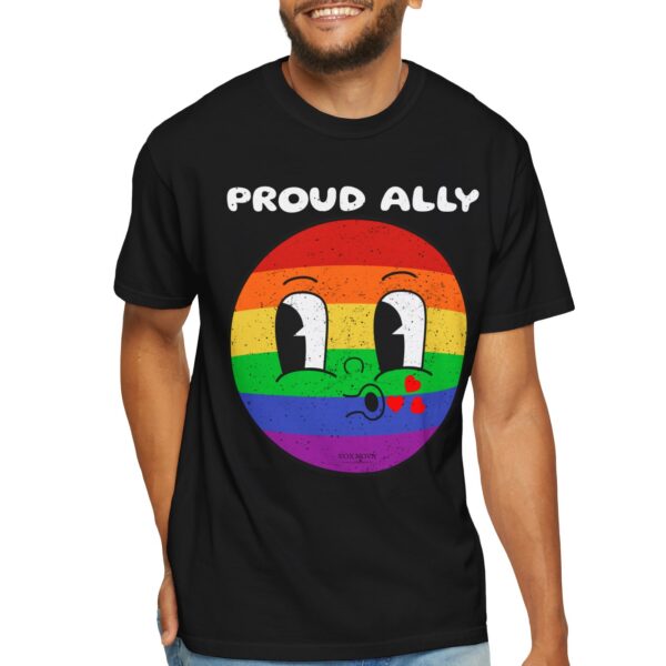 Kissy Face Proud Ally 💖🌈 Premium Unisex T-Shirt! 😘✨ Distressed look and Feel - Unisex Garment-Dyed T-shirt Comfort Colors 1717 - Image 21