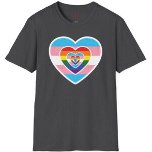 Hearts in Hearts All Inclusive Trans LGBTQ+ Flag Distressed Retro Design Premium Pride Month Transgender & LGBTQ+ Ally Tee 🏳️‍🌈💙💖🤍Unisex Softstyle T-Shirt Gildan 64000