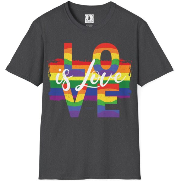 Love is Love Paint Flag Distressed Retro Look Premium Pride LGBTQ+ Tee 🏳️‍🌈❤️🧡💛💚💙💜 🏳️‍🌈🌈🏳️‍⚧️ Pride Colors T-Shirt - Premium Soft Cotton Tee - Large Letters - Image 7