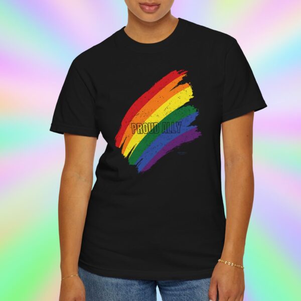 Paint Stroke Rainbow PROUD ALLY Premium Tee 🌈❤️🧡💛💚💙💜✨ - Unisex Garment-Dyed T-shirt Distressed Look and Vintage Feel on Super Soft Comfort Colors 1717 - Image 4