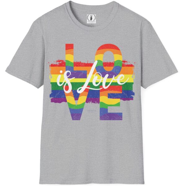 Love is Love Paint Flag Distressed Retro Look Premium Pride LGBTQ+ Tee 🏳️‍🌈❤️🧡💛💚💙💜 🏳️‍🌈🌈🏳️‍⚧️ Pride Colors T-Shirt - Premium Soft Cotton Tee - Large Letters - Image 4