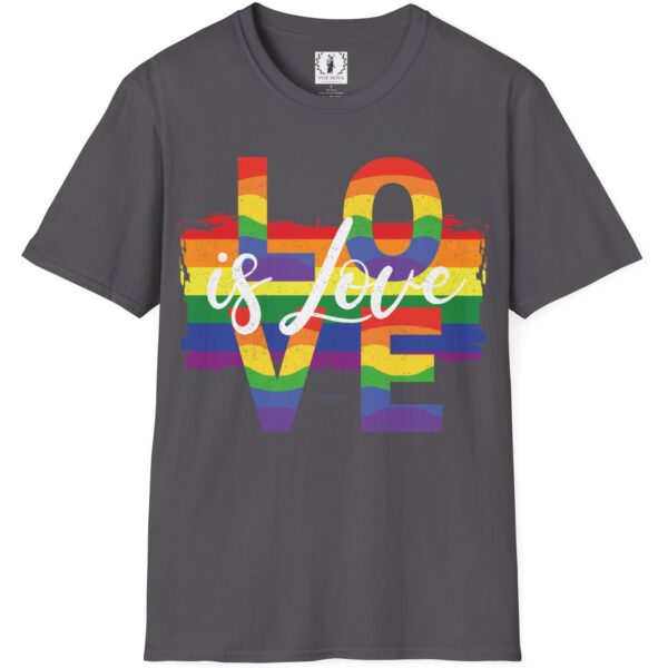 Love is Love Paint Flag Distressed Retro Look Premium Pride LGBTQ+ Tee 🏳️‍🌈❤️🧡💛💚💙💜 🏳️‍🌈🌈🏳️‍⚧️ Pride Colors T-Shirt - Premium Soft Cotton Tee - Large Letters - Image 9