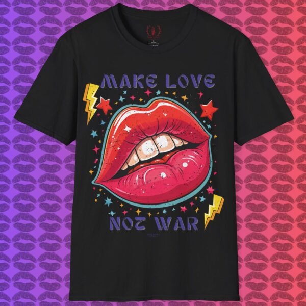 Make Love Not War Premium Tee 💋 Peace, Love & Good Sexy Vibes! Distressed Vintage Look ✨Unisex Softstyle T-Shirt