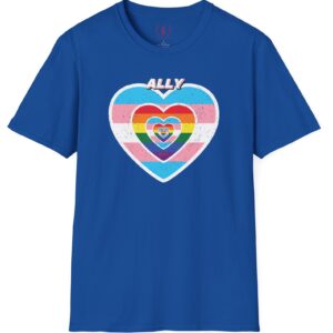 Hearts in Hearts ALLY All Inclusive Trans LGBTQ+ Flag Distressed Retro Design Premium Pride Month Transgender & LGBTQ+ Ally Tee 🏳️‍🌈💙💖🤍Unisex Softstyle T-Shirt Gildan 64000
