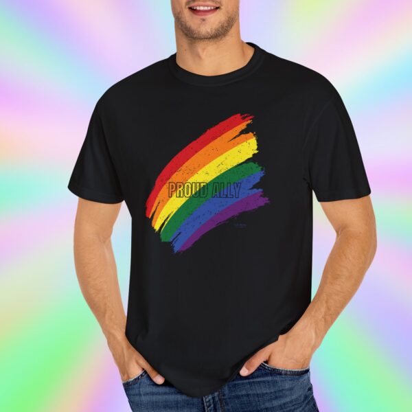 Paint Stroke Rainbow PROUD ALLY Premium Tee 🌈❤️🧡💛💚💙💜✨ - Unisex Garment-Dyed T-shirt Distressed Look and Vintage Feel on Super Soft Comfort Colors 1717 - Image 5
