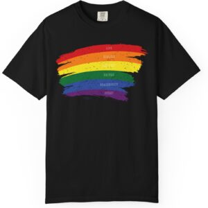 Rainbow Pride Colors Meanings Paint Stroke Premium Tee 🌈❤️🧡💛💚💙💜✨ - Unisex Garment-Dyed T-shirt Distressed Look and Vintage Feel on Super Soft Comfort Colors 1717