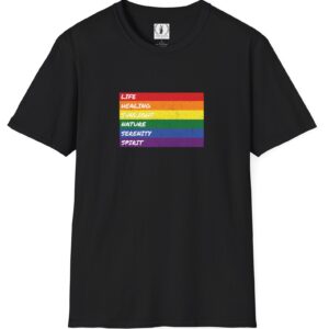 LGBTQ Flag Pride Design with Colors Meaning T-Shirt 🏳️‍🌈🌈🍭🏳️‍⚧️ -  | Distressed Rainbow Stripes Horizontal - Unisex Premium Gildan 64000 Softstyle T-Shirt