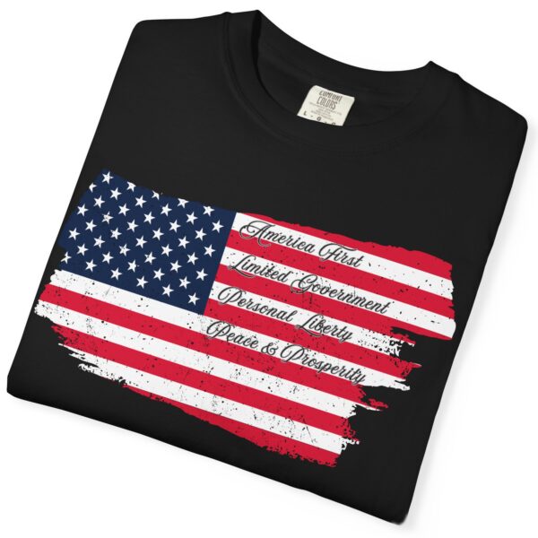 America First Limited Government Personal Liberty  Peace & Prosperity☮️🗽- Distressed Look and Feel Design Unisex Garment-Dyed T-shirt Statement Premium Comfort Colors 1717 Tee