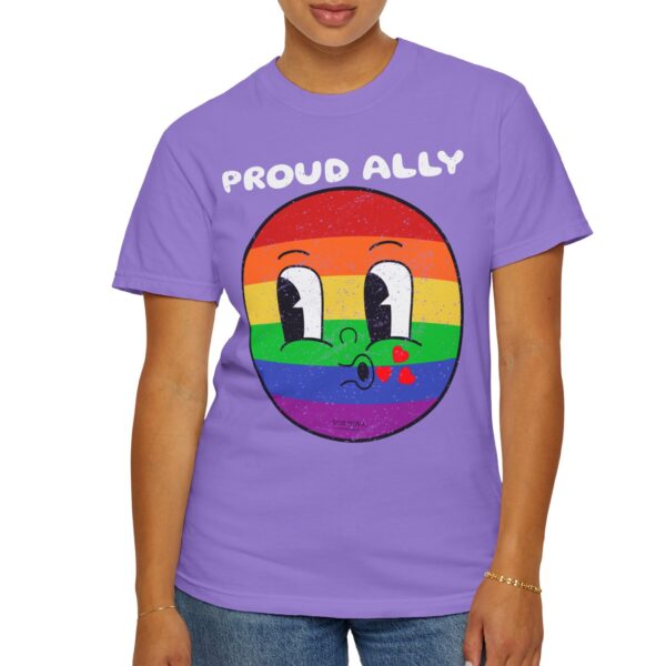 Kissy Face Proud Ally 💖🌈 Premium Unisex T-Shirt! 😘✨ Distressed look and Feel - Unisex Garment-Dyed T-shirt Comfort Colors 1717 - Image 7