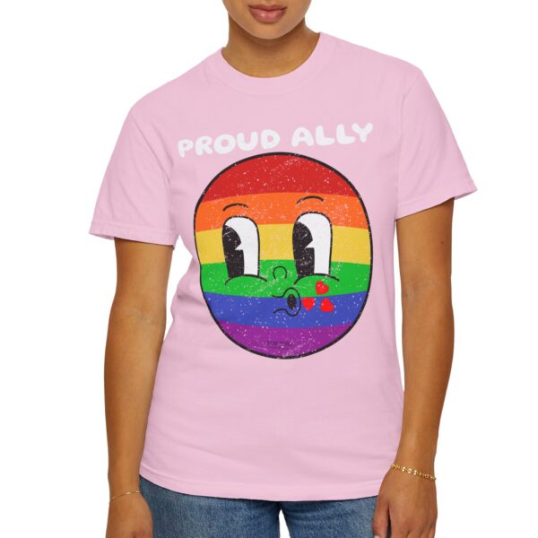 Kissy Face Proud Ally 💖🌈 Premium Unisex T-Shirt! 😘✨ Distressed look and Feel - Unisex Garment-Dyed T-shirt Comfort Colors 1717 - Image 10