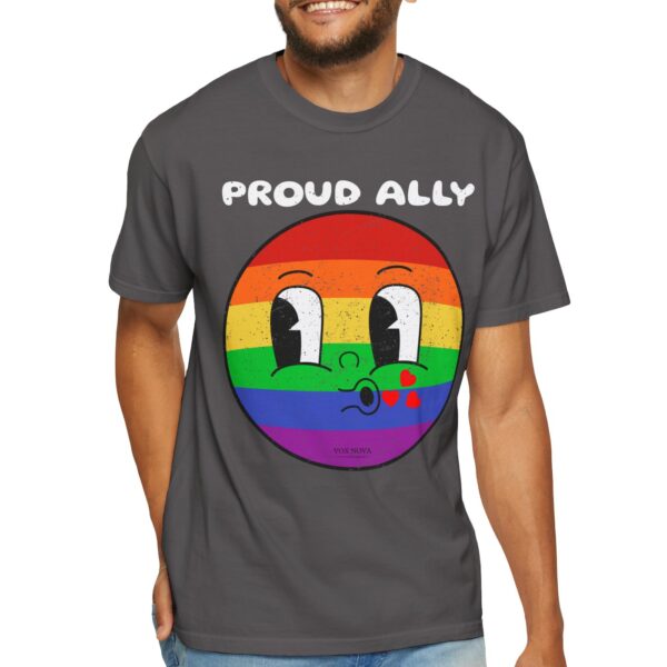 Kissy Face Proud Ally 💖🌈 Premium Unisex T-Shirt! 😘✨ Distressed look and Feel - Unisex Garment-Dyed T-shirt Comfort Colors 1717 - Image 4