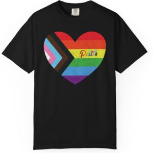 Progress Pride Flag Heart Trans LGBTQ+ Premium Tee 🏳️‍🌈💖✨ Distressed Retro Look And Feel  Unisex Garment-Dyed T-shirt