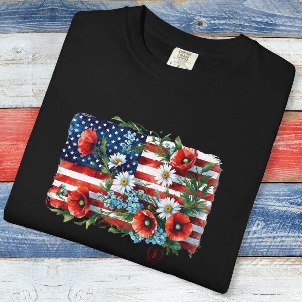 Floral American Flag Premium Tee 🌸🇺🇸 USA - Unisex Garment-Dyed Super Soft Medium Weight Quality T-shirt Comfort Colors 1717