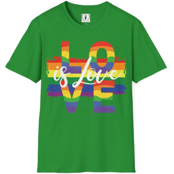 Love is Love Paint Flag Distressed Retro Look Premium Pride LGBTQ+ Tee 🏳️‍🌈❤️🧡💛💚💙💜 🏳️‍🌈🌈🏳️‍⚧️ Pride Colors T-Shirt - Premium Soft Cotton Tee - Large Letters - Image 6