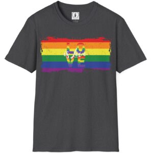 Love is Love Paint Flag Distressed Retro Look Premium Pride LGBTQ+ Tee 🏳️‍🌈❤️🧡💛💚💙💜 🏳️‍🌈🌈🏳️‍⚧️ Pride Colors T-Shirt - Premium Soft Cotton Tee - Small Letters