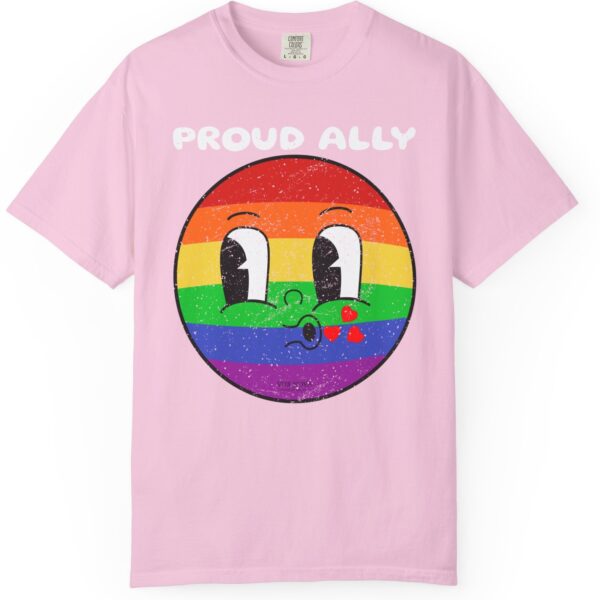 Kissy Face Proud Ally 💖🌈 Premium Unisex T-Shirt! 😘✨ Distressed look and Feel - Unisex Garment-Dyed T-shirt Comfort Colors 1717 - Image 8